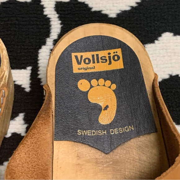 Vollsjo Swedish Brown Camel Suede Leather Wooden Clogs Slip On Mules Retro Boho - Picture 12 of 16